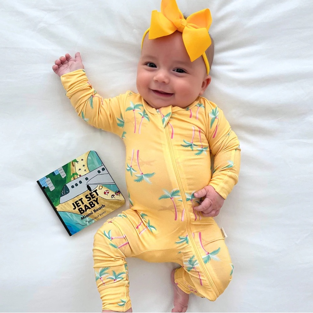 Basically Soho Miami Palm Tree Yellow Zippered Romper